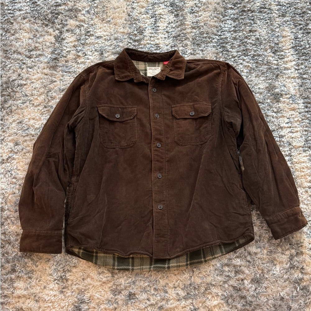Chaps Denim Men’s SZ XL Brown Corduroy Fleece Lined Coat 100% Cotton Barn Chore